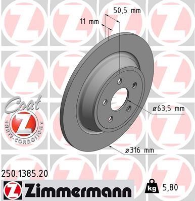 Otto Zimmermann 250.1385.20 Rear brake disc, non-ventilated 250138520: Buy near me in Poland at 2407.PL - Good price!