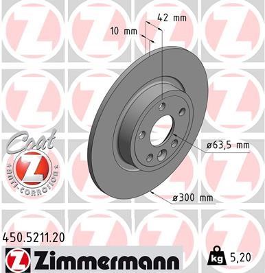 Otto Zimmermann 450.5211.20 Rear brake disc, non-ventilated 450521120: Buy near me in Poland at 2407.PL - Good price!