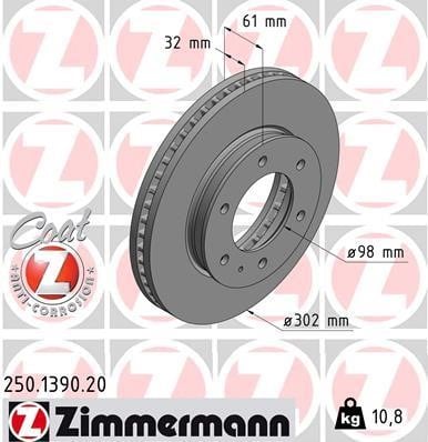 Otto Zimmermann 250.1390.20 Brake disk 250139020: Buy near me in Poland at 2407.PL - Good price!