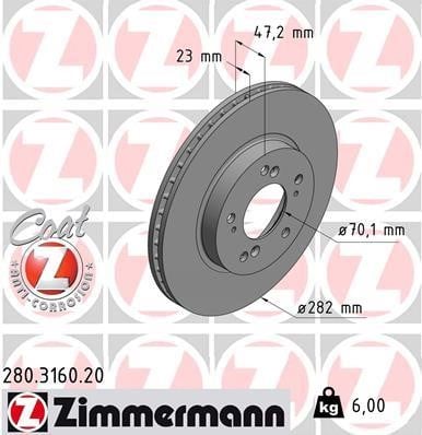 Otto Zimmermann 280.3160.20 Brake disc 280316020: Buy near me in Poland at 2407.PL - Good price!