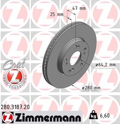 Otto Zimmermann 280.3187.20 Тормозной диск передний вентилируемый 280318720: Отличная цена - Купить в Польше на 2407.PL!
