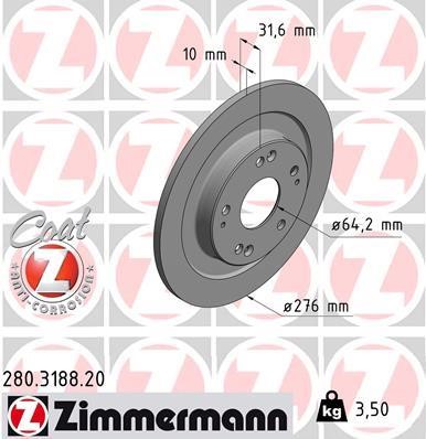 Otto Zimmermann 280.3188.20 Тормозной диск задний невентилируемый 280318820: Отличная цена - Купить в Польше на 2407.PL!