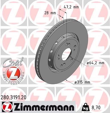 Otto Zimmermann 280.3191.20 Front brake disc ventilated 280319120: Buy near me in Poland at 2407.PL - Good price!