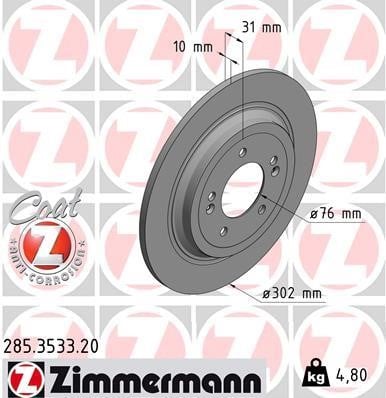 Otto Zimmermann 285.3533.20 Rear brake disc, non-ventilated 285353320: Buy near me at 2407.PL in Poland at an Affordable price!
