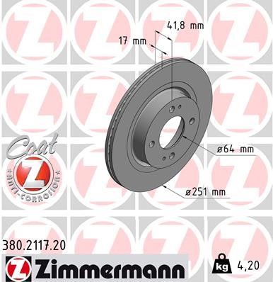 Otto Zimmermann 380.2117.20 Brake disk 380211720: Buy near me in Poland at 2407.PL - Good price!