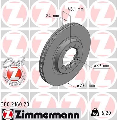 Otto Zimmermann 380.2160.20 Тормозной диск передний вентилируемый 380216020: Отличная цена - Купить в Польше на 2407.PL!
