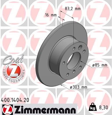 Otto Zimmermann 400.1404.20 Unventilated front brake disc 400140420: Buy near me in Poland at 2407.PL - Good price!