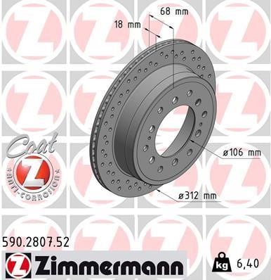 Otto Zimmermann 590.2807.52 Rear ventilated brake disc 590280752: Buy near me in Poland at 2407.PL - Good price!