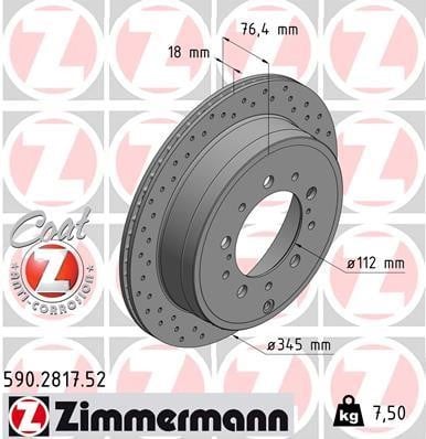 Otto Zimmermann 590.2817.52 Rear ventilated brake disc 590281752: Buy near me in Poland at 2407.PL - Good price!