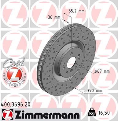 Otto Zimmermann 400.3696.20 Тормозной диск передний вентилируемый 400369620: Отличная цена - Купить в Польше на 2407.PL!