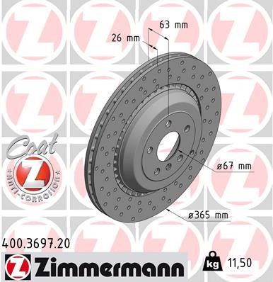 Otto Zimmermann 400.3697.20 Тормозной диск задний вентилируемый 400369720: Отличная цена - Купить в Польше на 2407.PL!