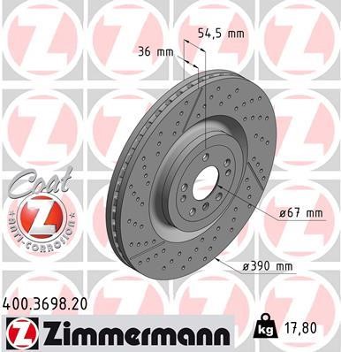 Otto Zimmermann 400369820 Front brake disc ventilated 400369820: Buy near me in Poland at 2407.PL - Good price!