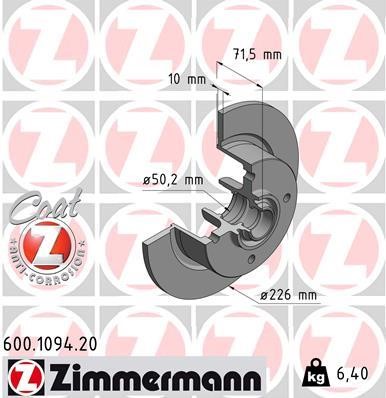 Otto Zimmermann 600.1094.20 Тормозной диск передний невентилируемый 600109420: Отличная цена - Купить в Польше на 2407.PL!