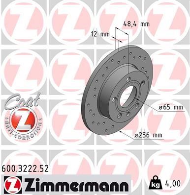 Otto Zimmermann 600.3222.52 Rear brake disc, non-ventilated 600322252: Buy near me in Poland at 2407.PL - Good price!