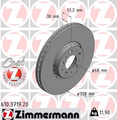 Otto Zimmermann 610.3719.20 Front brake disc ventilated 610371920: Buy near me in Poland at 2407.PL - Good price!
