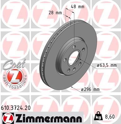 Otto Zimmermann 610.3724.20 Front brake disc ventilated 610372420: Buy near me in Poland at 2407.PL - Good price!
