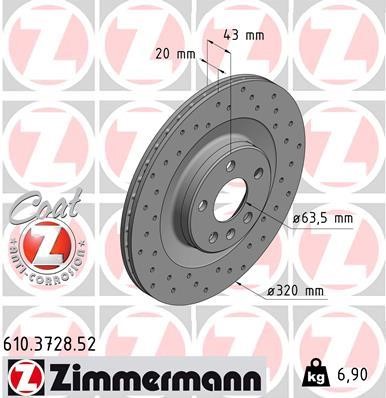 Otto Zimmermann 610.3728.52 Rear ventilated brake disc 610372852: Buy near me in Poland at 2407.PL - Good price!