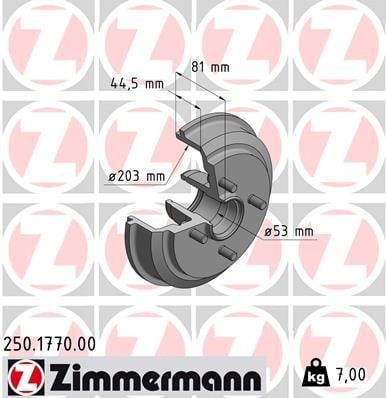 Otto Zimmermann 250.1770.00 Brake drum 250177000: Buy near me in Poland at 2407.PL - Good price!