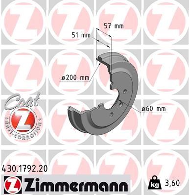 Otto Zimmermann 430.1792.20 Rear brake drum 430179220: Buy near me in Poland at 2407.PL - Good price!