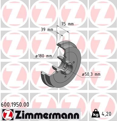 Otto Zimmermann 600.1950.00 Rear brake drum 600195000: Buy near me in Poland at 2407.PL - Good price!