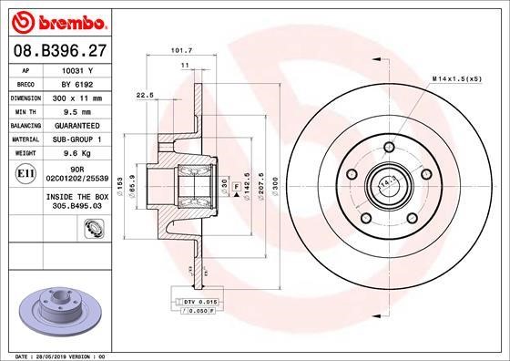 Brembo 08.B396.27 Unventilated brake disc 08B39627: Buy near me in Poland at 2407.PL - Good price!