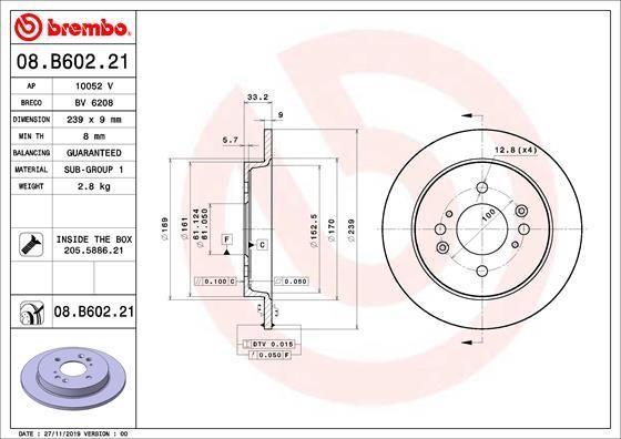 Brembo 08.B602.21 Tarcza hamulcowa tylna, niewentylowana 08B60221: Dobra cena w Polsce na 2407.PL - Kup Teraz!