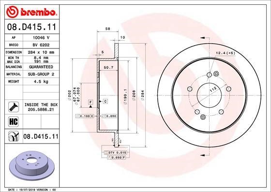 Brembo 08.D415.11 Unventilated brake disc 08D41511: Buy near me in Poland at 2407.PL - Good price!