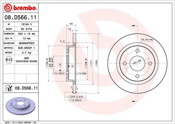 Brembo 08.D566.11 Тормозной диск задний невентилируемый 08D56611: Отличная цена - Купить в Польше на 2407.PL!
