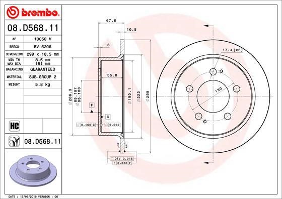 Brembo 08.D568.11 Тормозной диск задний невентилируемый 08D56811: Купить в Польше - Отличная цена на 2407.PL!