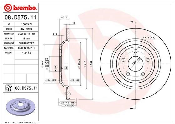 Brembo 08.D575.11 Тормозной диск невентилируемый 08D57511: Отличная цена - Купить в Польше на 2407.PL!