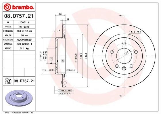 Brembo 08.D757.21 Unventilated brake disc 08D75721: Buy near me in Poland at 2407.PL - Good price!