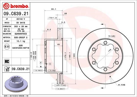 Brembo 09.C639.21 Ventilated disc brake, 1 pcs. 09C63921: Buy near me in Poland at 2407.PL - Good price!