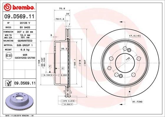 Brembo 09.D569.11 Ventilated disc brake, 1 pcs. 09D56911: Buy near me in Poland at 2407.PL - Good price!