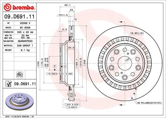 Brembo 09.D691.11 Ventilated disc brake, 1 pcs. 09D69111: Buy near me in Poland at 2407.PL - Good price!