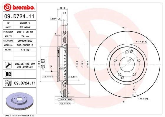 Brembo 09.D724.11 Front brake disc ventilated 09D72411: Buy near me in Poland at 2407.PL - Good price!