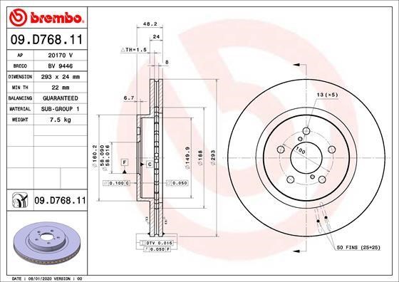 Brembo 09.D768.11 Front brake disc ventilated 09D76811: Buy near me in Poland at 2407.PL - Good price!