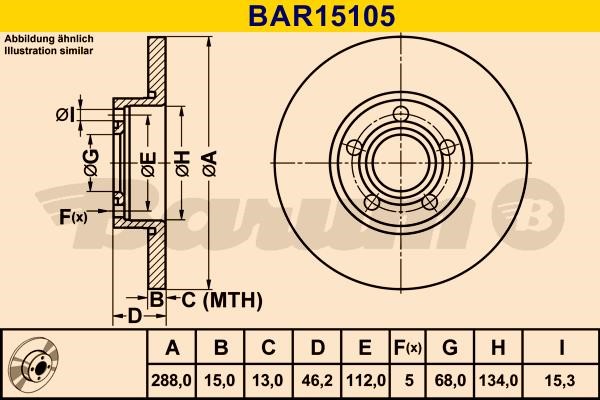 Barum BAR15105 Тормозной диск передний невентилируемый BAR15105: Отличная цена - Купить в Польше на 2407.PL!