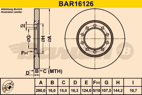 Barum BAR16126 Rear brake disc, non-ventilated BAR16126: Buy near me in Poland at 2407.PL - Good price!