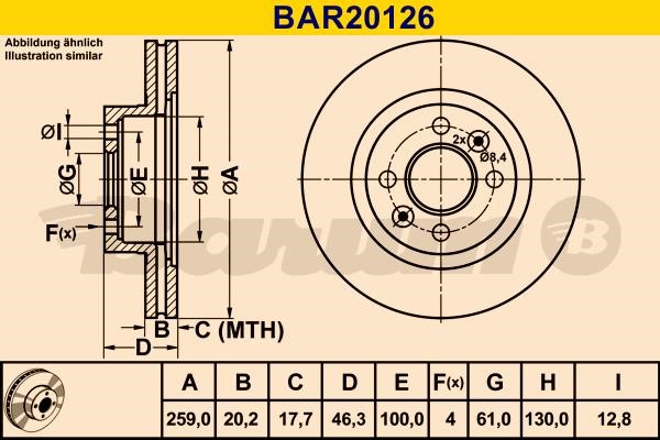 Barum BAR20126 Диск гальмівний вентильований, 1 шт. BAR20126: Приваблива ціна - Купити у Польщі на 2407.PL!