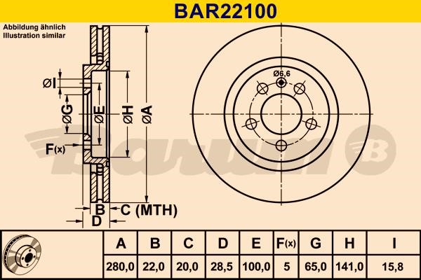 Barum BAR22100 Диск гальмівний вентильований, 1 шт. BAR22100: Приваблива ціна - Купити у Польщі на 2407.PL!