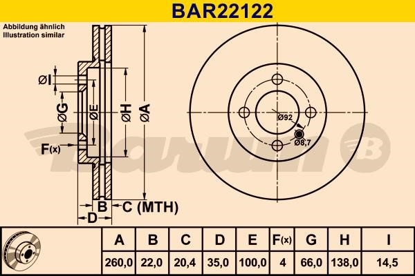 Barum BAR22122 Диск гальмівний вентильований, 1 шт. BAR22122: Приваблива ціна - Купити у Польщі на 2407.PL!