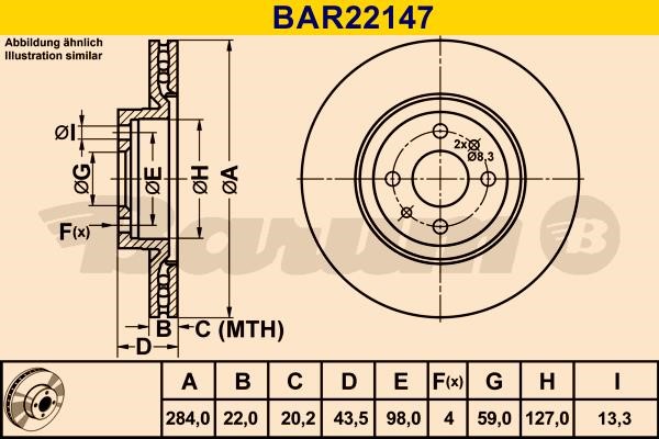 Barum BAR22147 Ventilated disc brake, 1 pcs. BAR22147: Buy near me in Poland at 2407.PL - Good price!