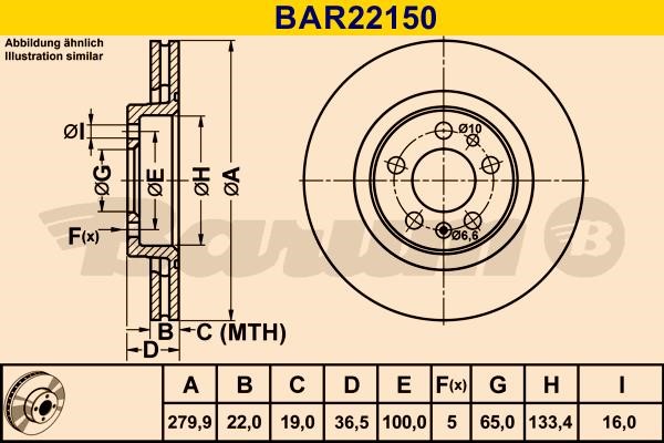 Barum BAR22150 Диск гальмівний вентильований, 1 шт. BAR22150: Приваблива ціна - Купити у Польщі на 2407.PL!