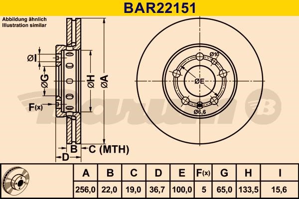 Barum BAR22151 Ventilated disc brake, 1 pcs. BAR22151: Buy near me in Poland at 2407.PL - Good price!
