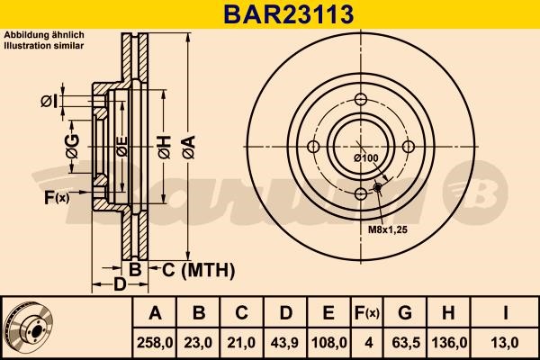 Barum BAR23113 Диск гальмівний вентильований, 1 шт. BAR23113: Приваблива ціна - Купити у Польщі на 2407.PL!