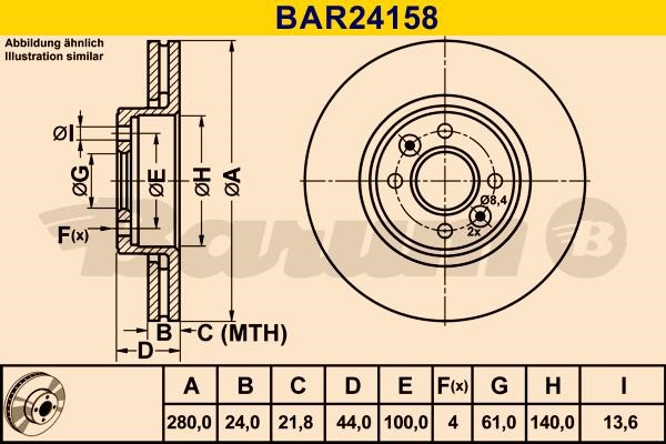Barum BAR24158 Ventilated disc brake, 1 pcs. BAR24158: Buy near me in Poland at 2407.PL - Good price!