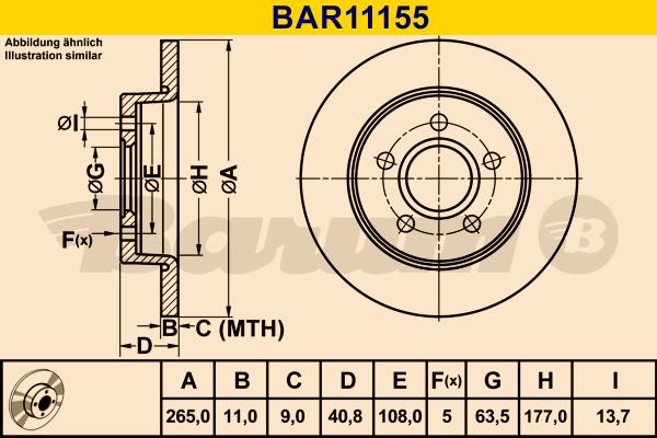 Barum BAR11155 Rear brake disc, non-ventilated BAR11155: Buy near me in Poland at 2407.PL - Good price!
