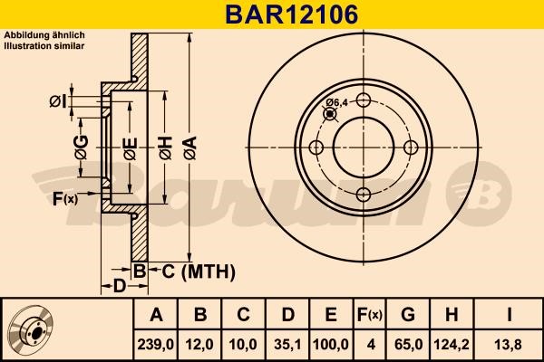 Barum BAR12106 Диск гальмівний передній невентильований BAR12106: Приваблива ціна - Купити у Польщі на 2407.PL!