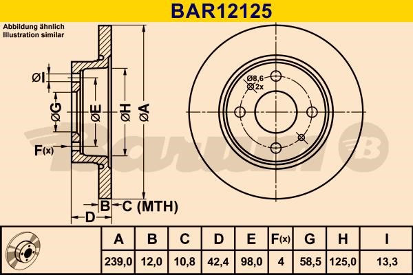 Barum BAR12125 Unventilated front brake disc BAR12125: Buy near me in Poland at 2407.PL - Good price!