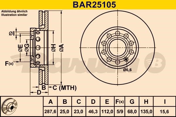 Barum BAR25105 Ventilated disc brake, 1 pcs. BAR25105: Buy near me in Poland at 2407.PL - Good price!